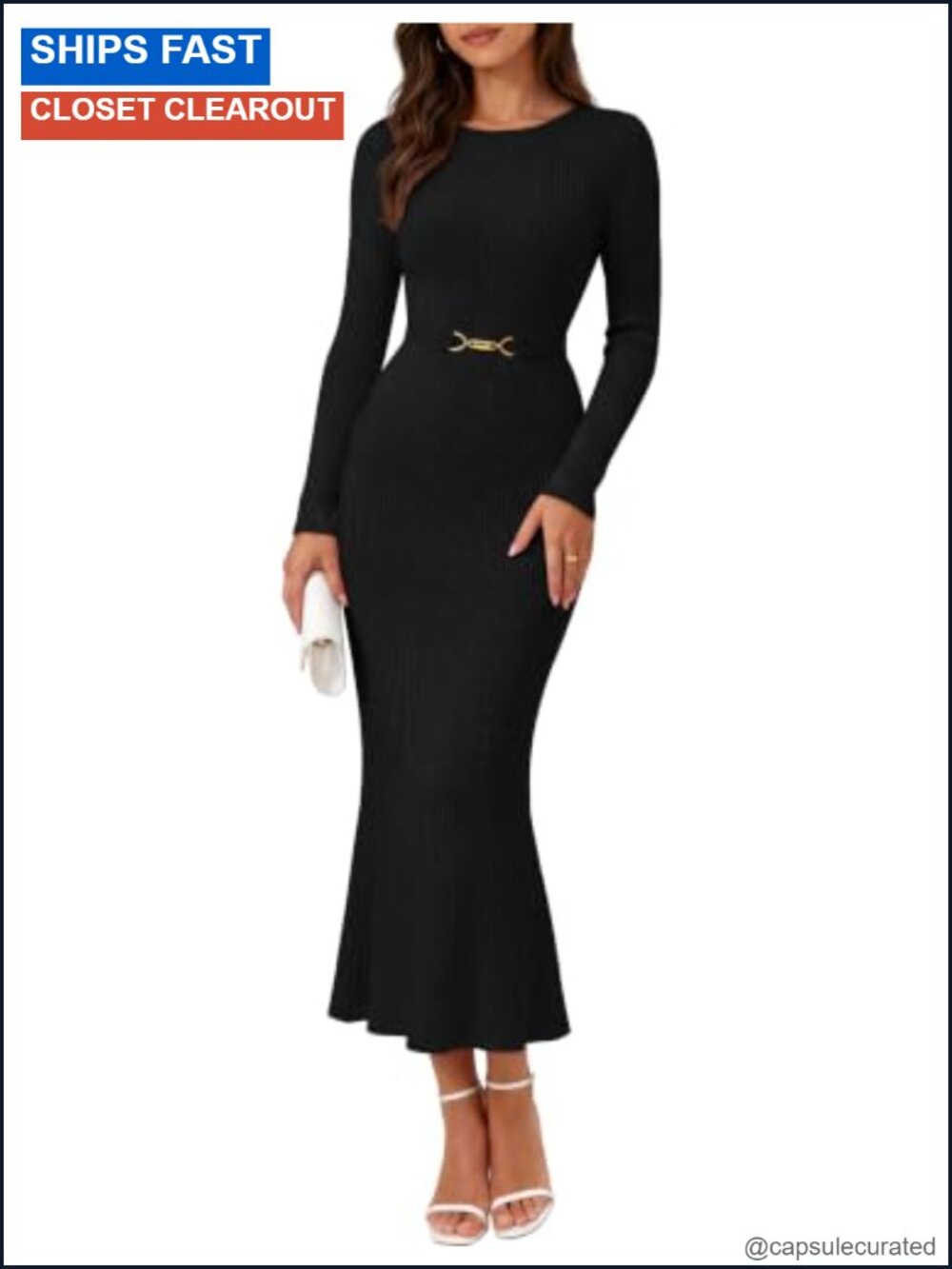 MEROKEETY Women's Long Sleeve Ribbed Knit Bodycon Sweater Dress Midi Maxi Tie
